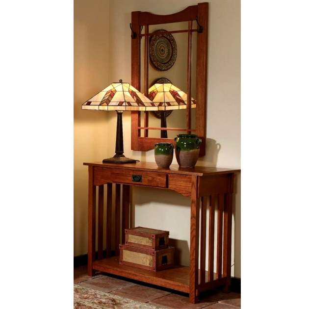 Mission Craftsman Oak Console Entry Table & Mirror